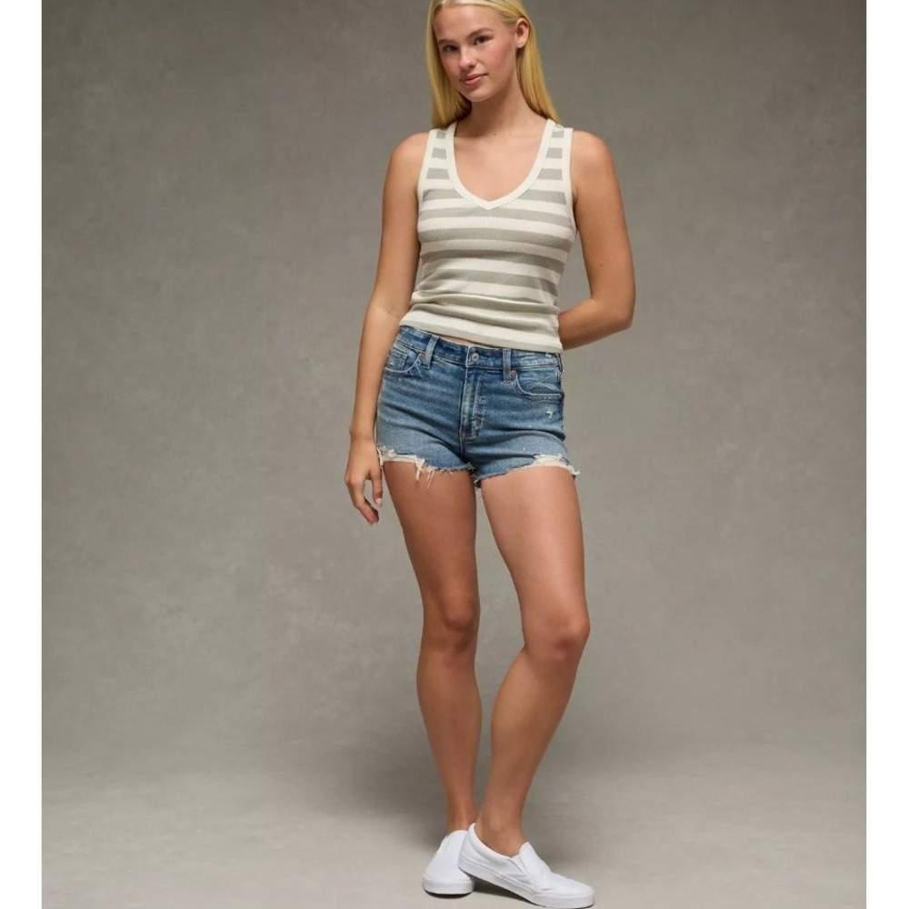 American Eagle Women's Next Level Stretch High Rise Shortie Moody Blues 14 EUC